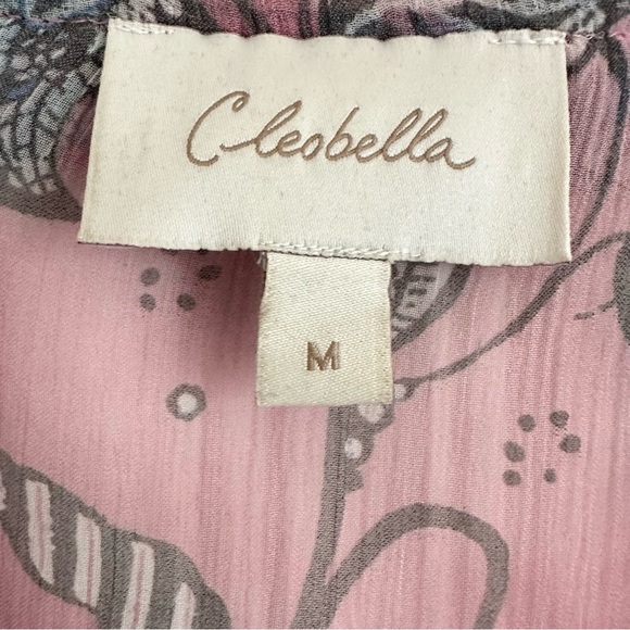 CLEOBELLA EMILY LOTUS PRINTED CHIFFON TIE NECK PINK BLOUSE SIZE MEDIUM - Picture 10 of 14